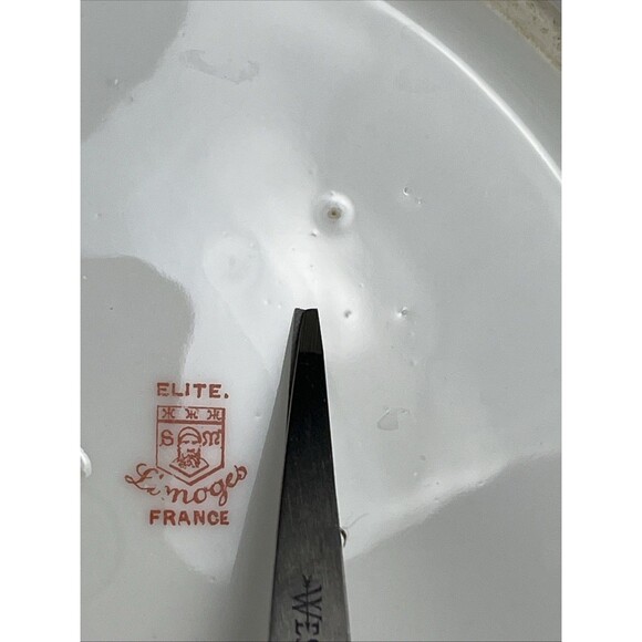 Antique Elite Works Limoges France Pink Green Floral Serving Plate Golden Hdls - Picture 10 of 15